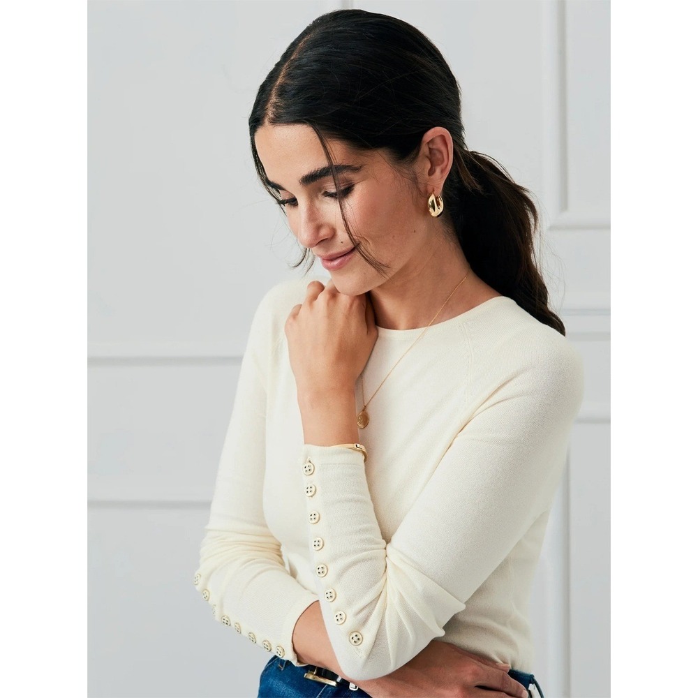 NWOT J.McLaughlin Jamey Raglan Sleeve Sweater Ivory Button Cuff Women L